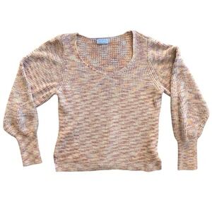 Sofia Jeans By Sofia Vergara Marled Knit Sweater Puff Sleeve Crew‎ Neck Size L